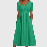 Short-Sleeve A-Line Midi Dress