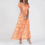 Printed Flutter-Sleeve Maxi Dress