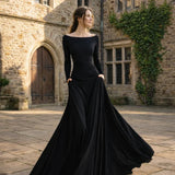 Draped Long-Sleeve Maxi Dress
