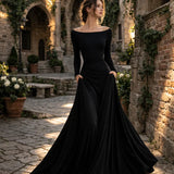 Draped Long-Sleeve Maxi Dress