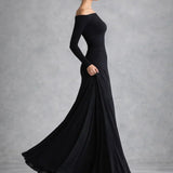 Draped Long-Sleeve Maxi Dress