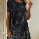 Abstract Patchwork Short Sleeve Tunic