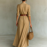 Lapel Collar Belted Maxi Dress