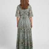 V-Neck Mesh Maxi Dress