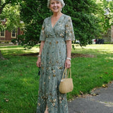 V-Neck Mesh Maxi Dress