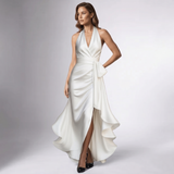 Halter Wrap Ruffle Gown