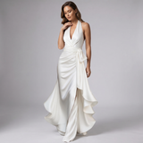 Halter Wrap Ruffle Gown