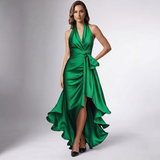 Halter Wrap Ruffle Gown