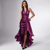 Halter Wrap Ruffle Gown