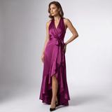 Halter Wrap Ruffle Gown