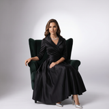Draped Collar A-Line Midi Dress