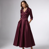 Draped Collar A-Line Midi Dress