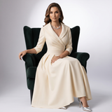Draped Collar A-Line Midi Dress