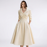 Draped Collar A-Line Midi Dress