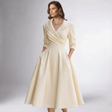 Draped Collar A-Line Midi Dress