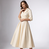 Draped Collar A-Line Midi Dress
