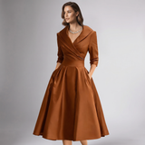 Draped Collar A-Line Midi Dress