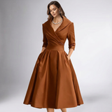 Draped Collar A-Line Midi Dress