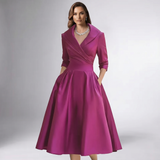 Draped Collar A-Line Midi Dress