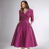Draped Collar A-Line Midi Dress