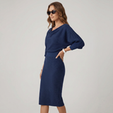 Draped Batwing Midi Dress