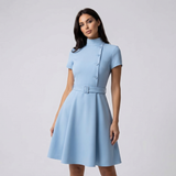 High Neck Belted A-Line Dress