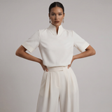 Stand Collar Short Sleeve Blouse