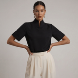 Stand Collar Short Sleeve Blouse