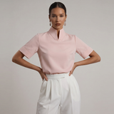 Stand Collar Short Sleeve Blouse
