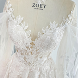 A-Line Court Train Floral Overlay Wedding Dress