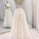 A-Line Floor Length Floral Overlay Wedding Dress