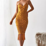 Lace Fringe Hem Midi Dress
