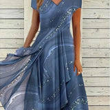Abstract Print V-Neck Midi Dress
