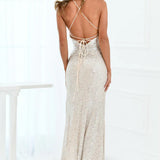 V-Neck Sequin Gown