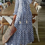 Floral Print V-Neck Tassel Maxi Dress