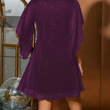 V-Neck Mesh Glitter Dress