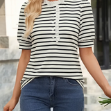 Ruffled Striped Puff Sleeve Blouse