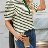 Ruffled Striped Puff Sleeve Blouse