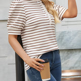 Ruffled Striped Puff Sleeve Blouse