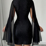 Glitter Cutout Cape Mini Dress