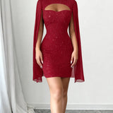 Glitter Cutout Cape Mini Dress