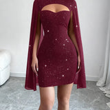 Glitter Cutout Cape Mini Dress