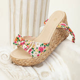 Lace-Up Bowknot Espadrille Wedges
