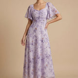 Floral Flutter Sleeve Maxi Dress