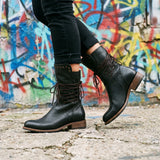 Studded Lace-Up Mid-Calf Boots