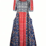 Boho Print Square Neck Tiered Midi Dress