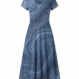 Abstract Print V-Neck Midi Dress