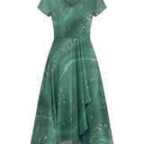 Abstract Print V-Neck Midi Dress