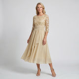 Floral Lace Chiffon Midi Dress