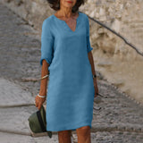 V-Neck Linen Midi Dress